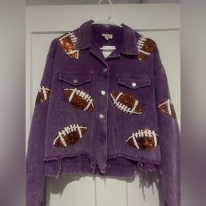 Christine Shirley Designs Purple Corduroy Football Jacket